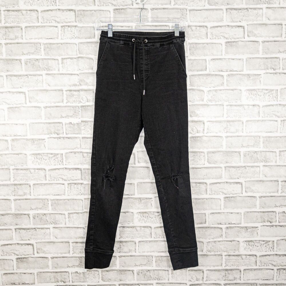 The Kooples Black Jean Joggers ripped Distressed drawstring Women's 2XS 26w